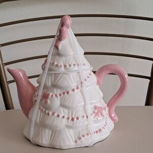 Charming Pink and White Holiday Teapot